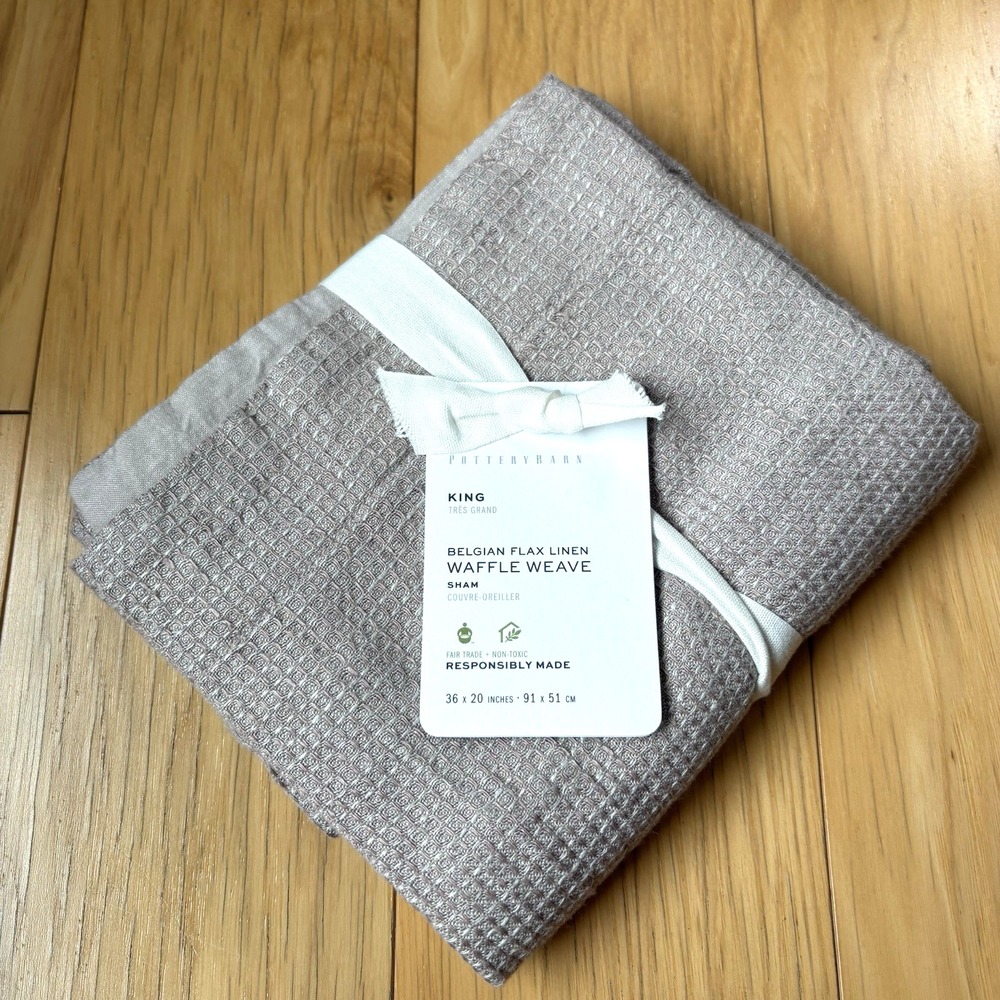 Pottery Barn Belgian Flax Linen Waffle Weave King Sham Smoky Quartz 36" x 20"